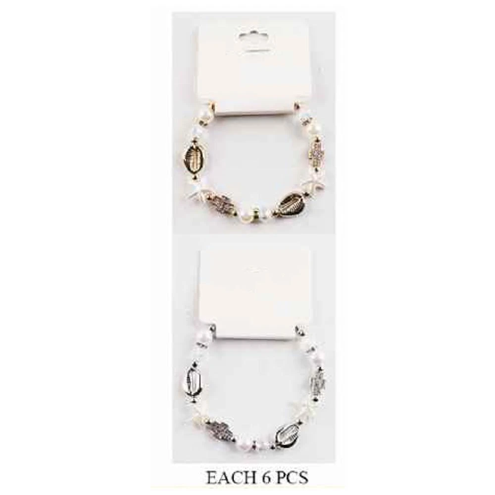 FASHNZFAB 12PCS - Shell Cross Pearl Starfish Beaded Stretch Bracelets 2