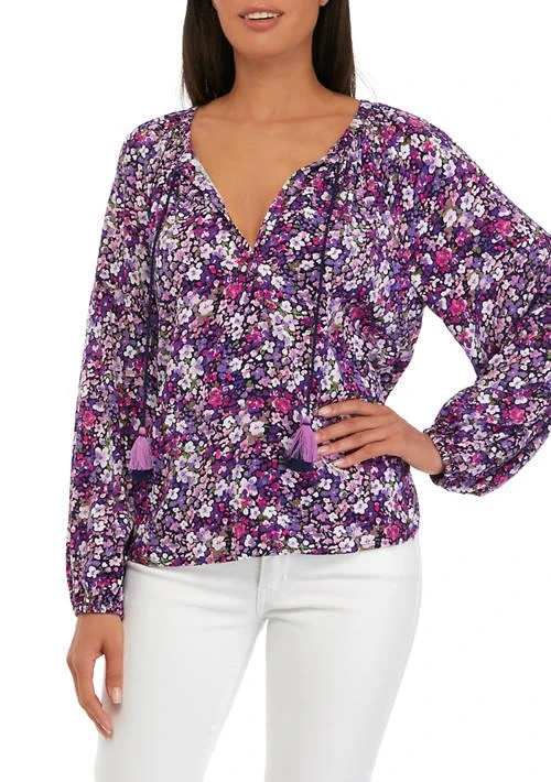 Crown & Ivy™ Ivy Womens Long Sleeve Drop Shoulder Printed Peasant Top 1