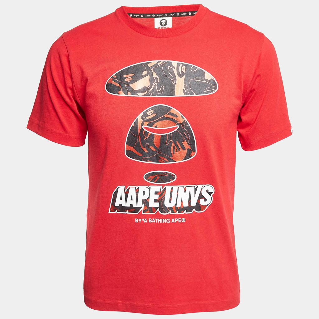 A Bathing Ape A Bathing Ape Red Digital Printed Cotton Knit Crew Neck T-Shirt S