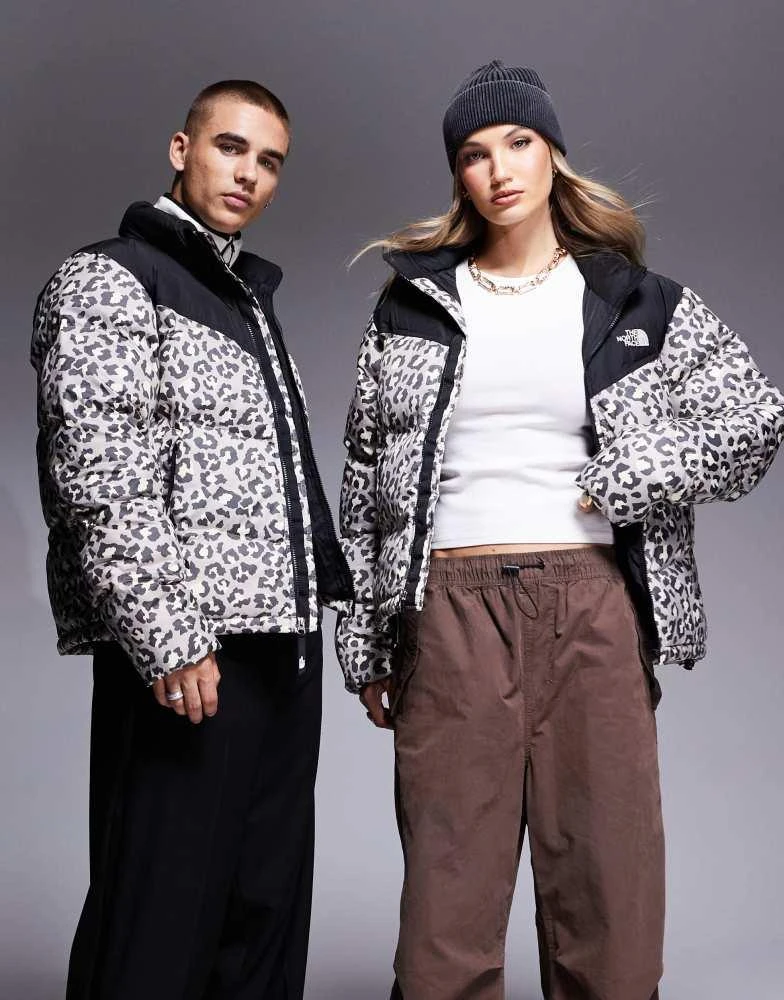 The North Face The North Face Saikuru logo puffer jacket in grey leopard print exclusive to ASOS 1