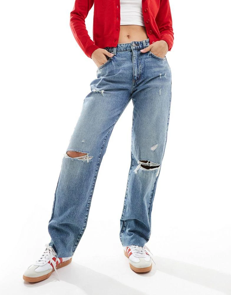 Cotton:On Cotton On original straight leg jeans in lake blue rips 2