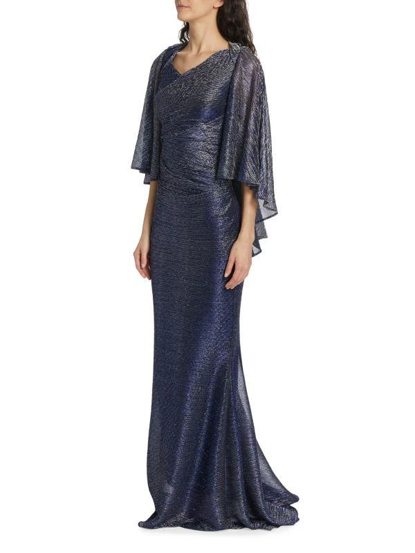 Talbot Runhof Metallic Cape-Back Gown 3