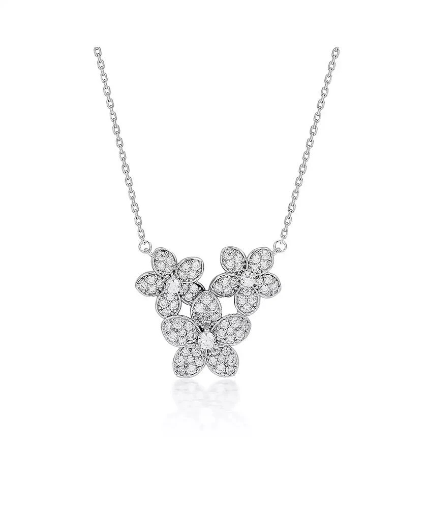 Suzy Levian New York Sterling Silver Pave Cubic Zirconia Flower Cluster Trio Necklace