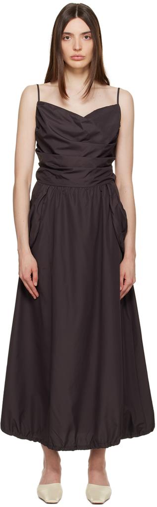 TheOpen Product Brown Gathered Midi Dress