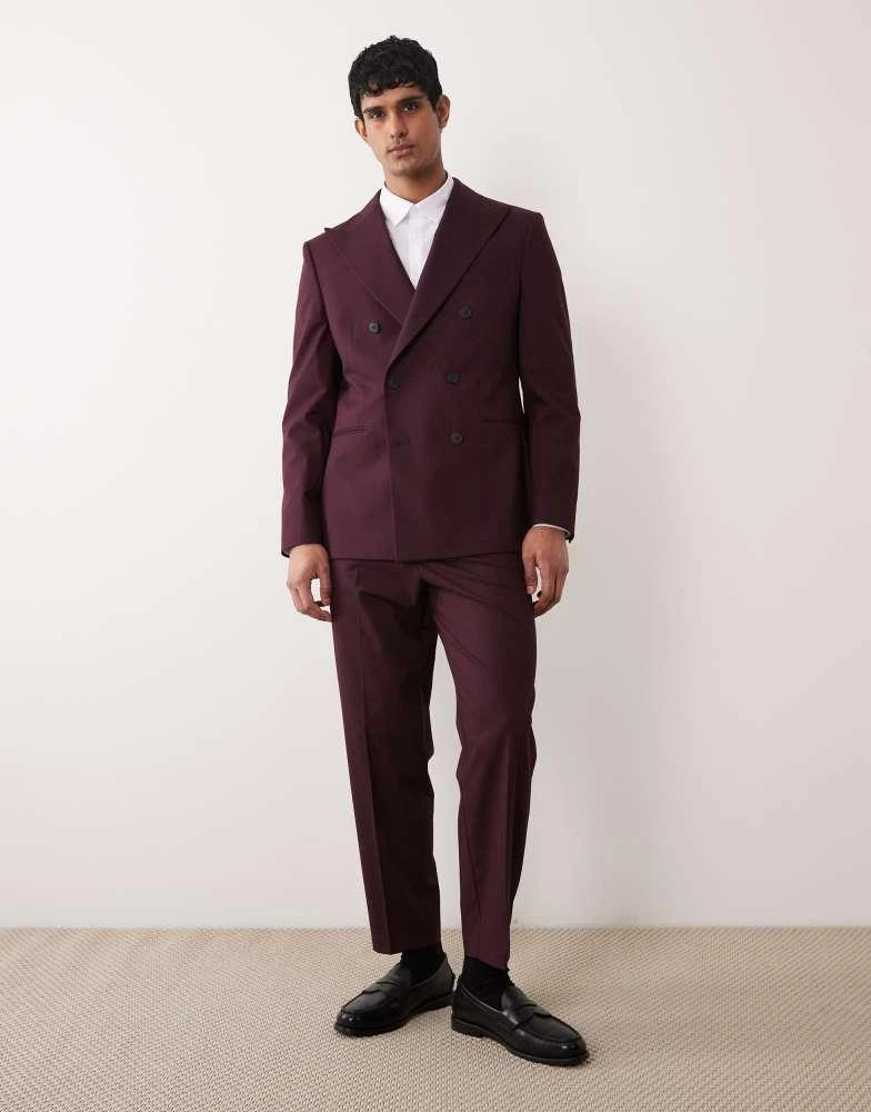 ASOS ASOS DESIGN regular double breasted suit jacket in burgundy 2
