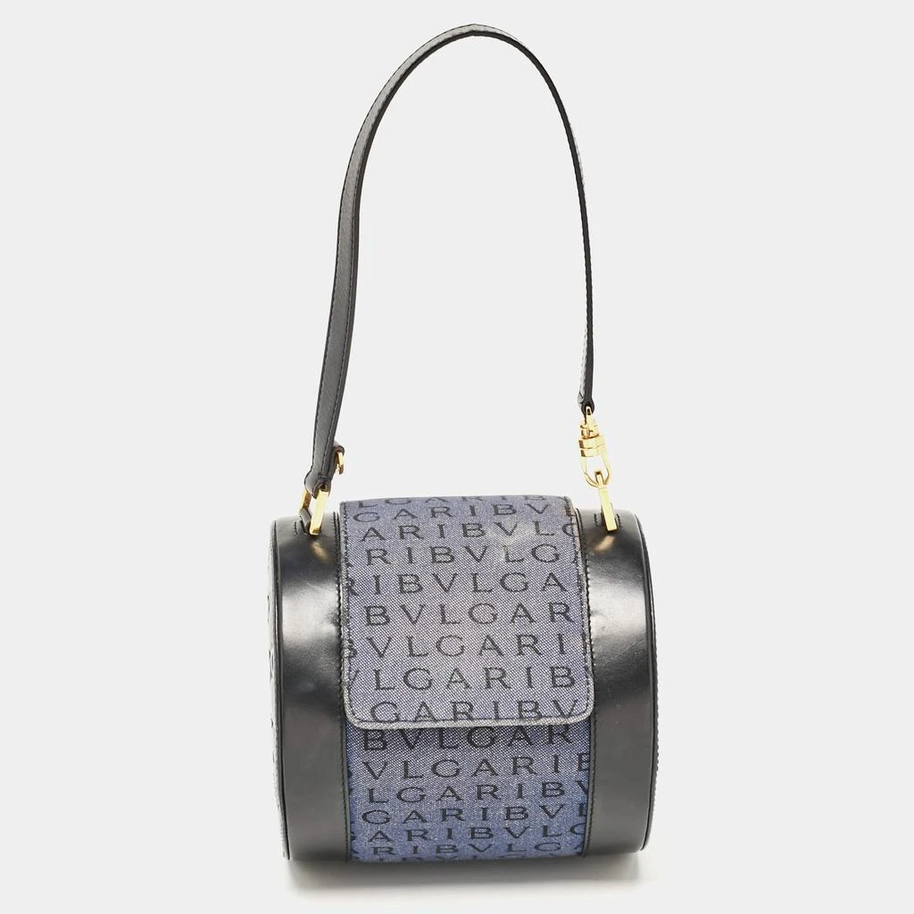 BVLGARI Bvlgari Blue/Black Logo Denim and Leather Cylinder Bag 1