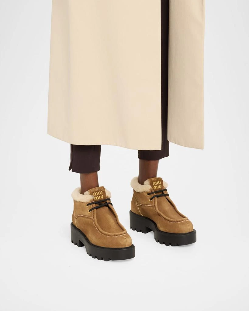 Miu Miu Suede Shearling Lace-Up Chukka Booties 2