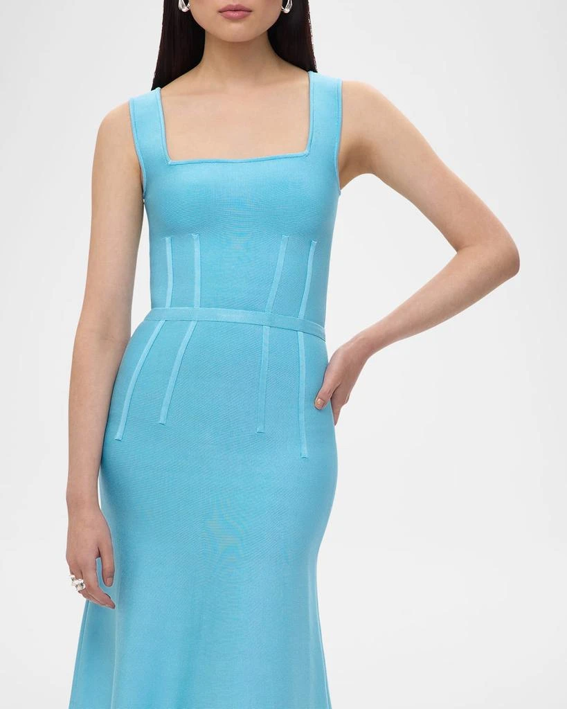 Herve Leger Cecilia Square-Neck Trumpet Midi Dress 5