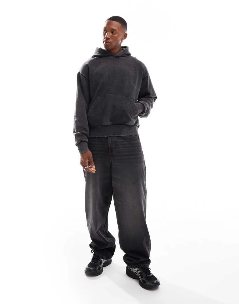 Bershka Bershka washed hoodie in charcoal 4