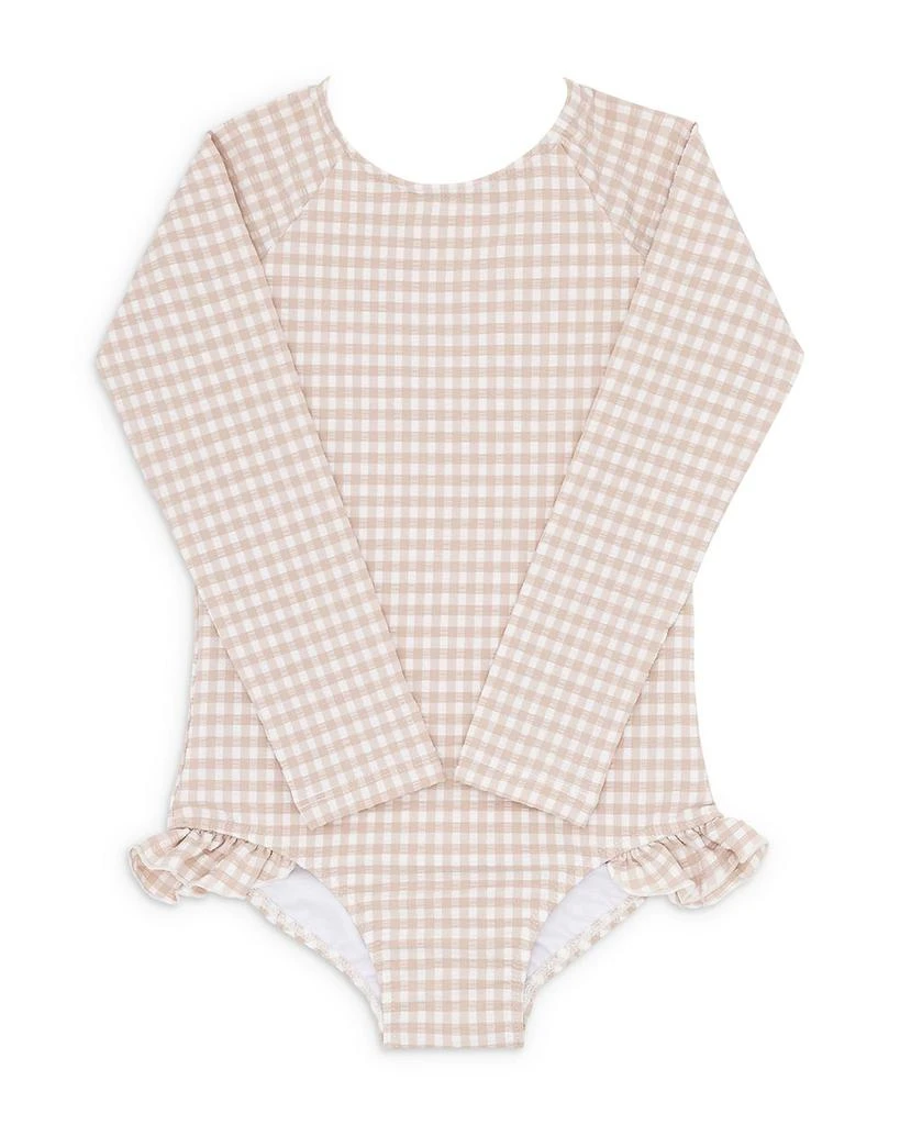 Minnow Girls' Gingham Long Sleeve One Piece Rash Guard Swimsuit - Baby, Little Kid, Big Kid 1