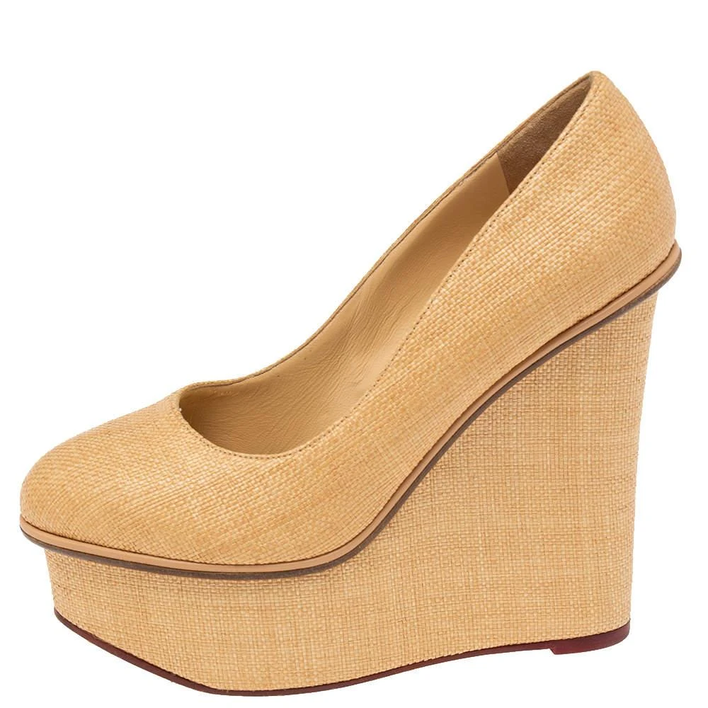 Charlotte Olympia Charlotte Olympia Cream Yellow Raffia Carmen Wedge Platform Pumps Size 37 2