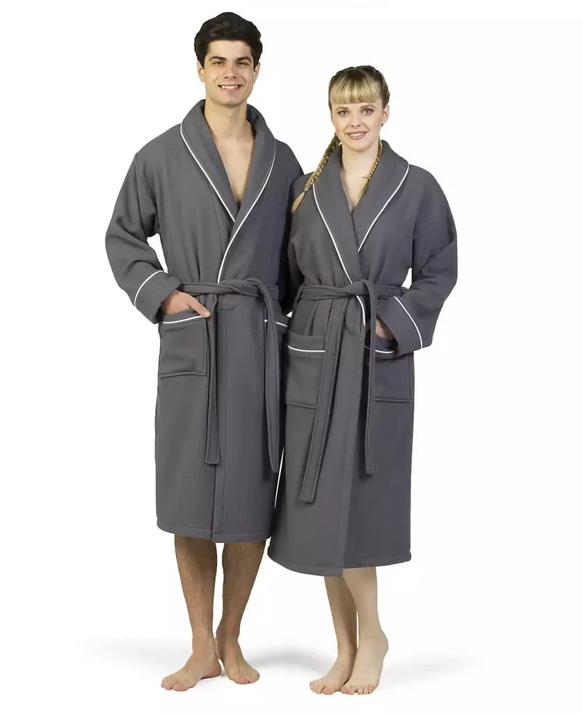 Linum Home Textiles Waffle Terry Bath Robe with Satin Piped Trim 3