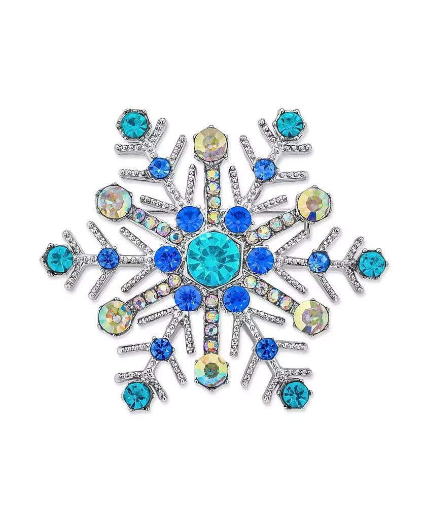 Bling Jewelry Large Multi Ice Blue Frozen Winter Snowflake Brooch Pin Crystal Holiday Party Frozen Winter Rhodium Plated