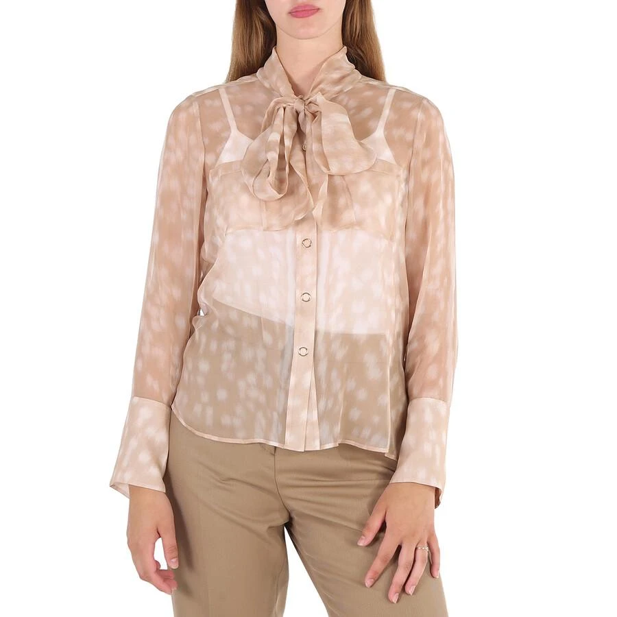 Burberry Beige Deer Print Pussybow Blouse 1
