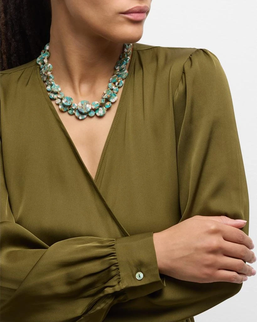 Devon Leigh Long Turquoise and Pearly Coin Necklace, 36"L 5