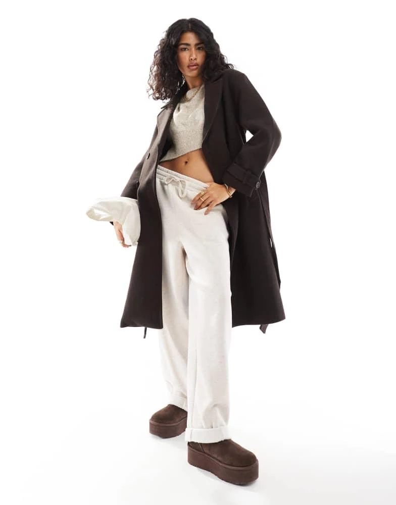 Bershka Bershka wool trench coat in brown 3