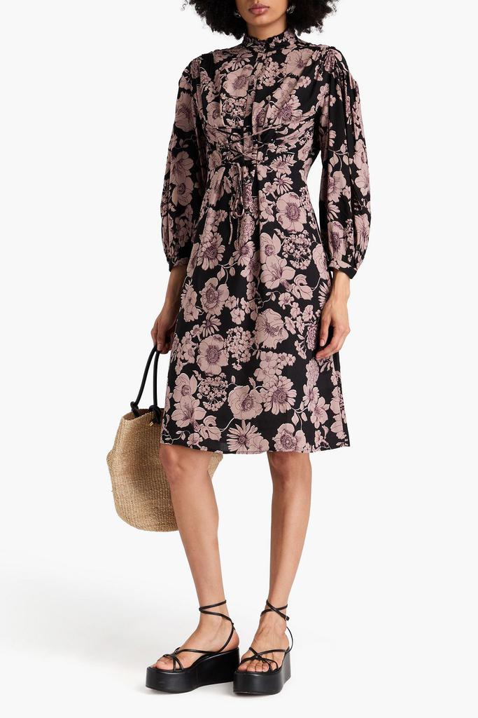 ANTIK BATIK Leonie lace-up floral-print woven dress