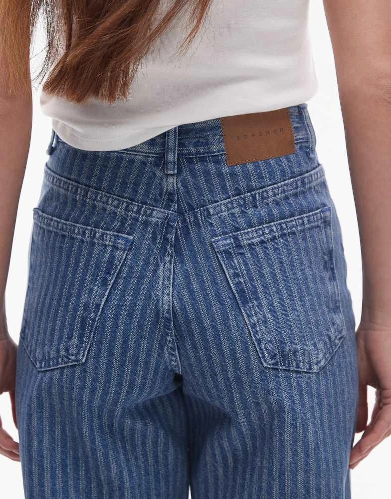 Topshop Topshop mid rise loose fit straight jean in mid blue stripe 4