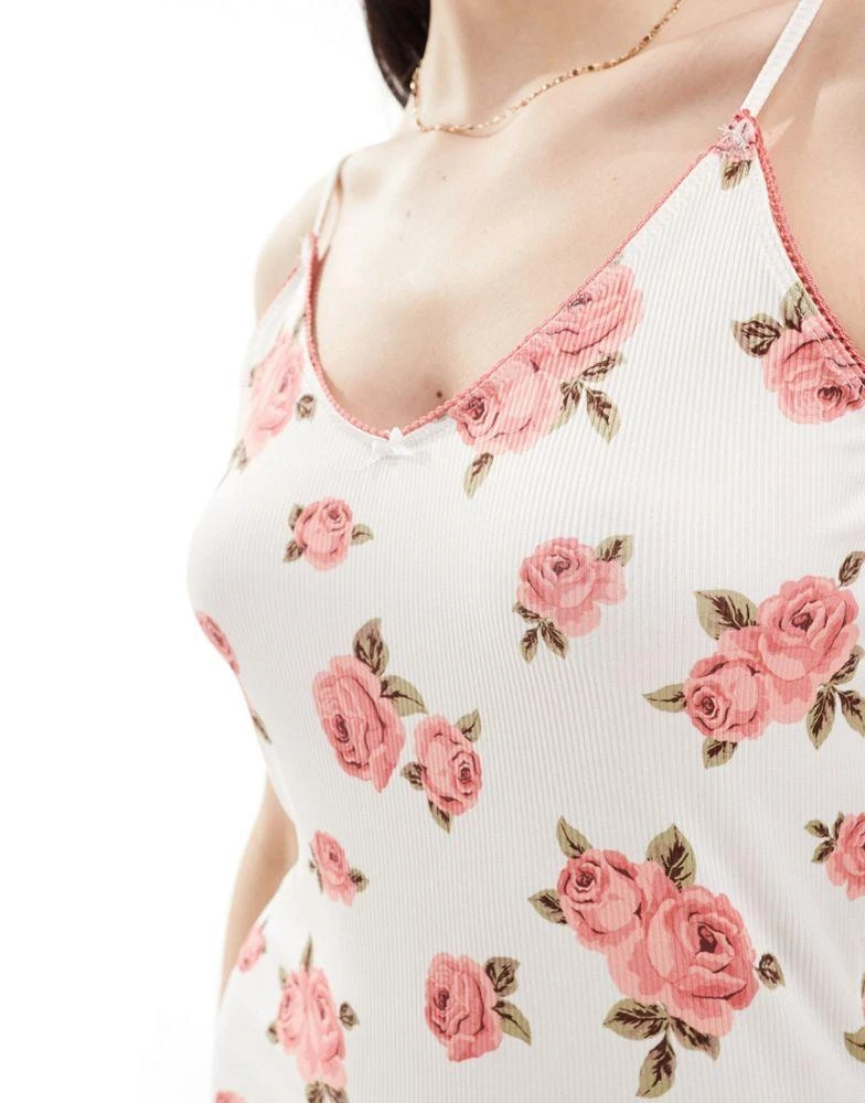 Y.A.S. Y.A.S slinky rib cami maxi dress with v neck in spaced vintage rose print 3