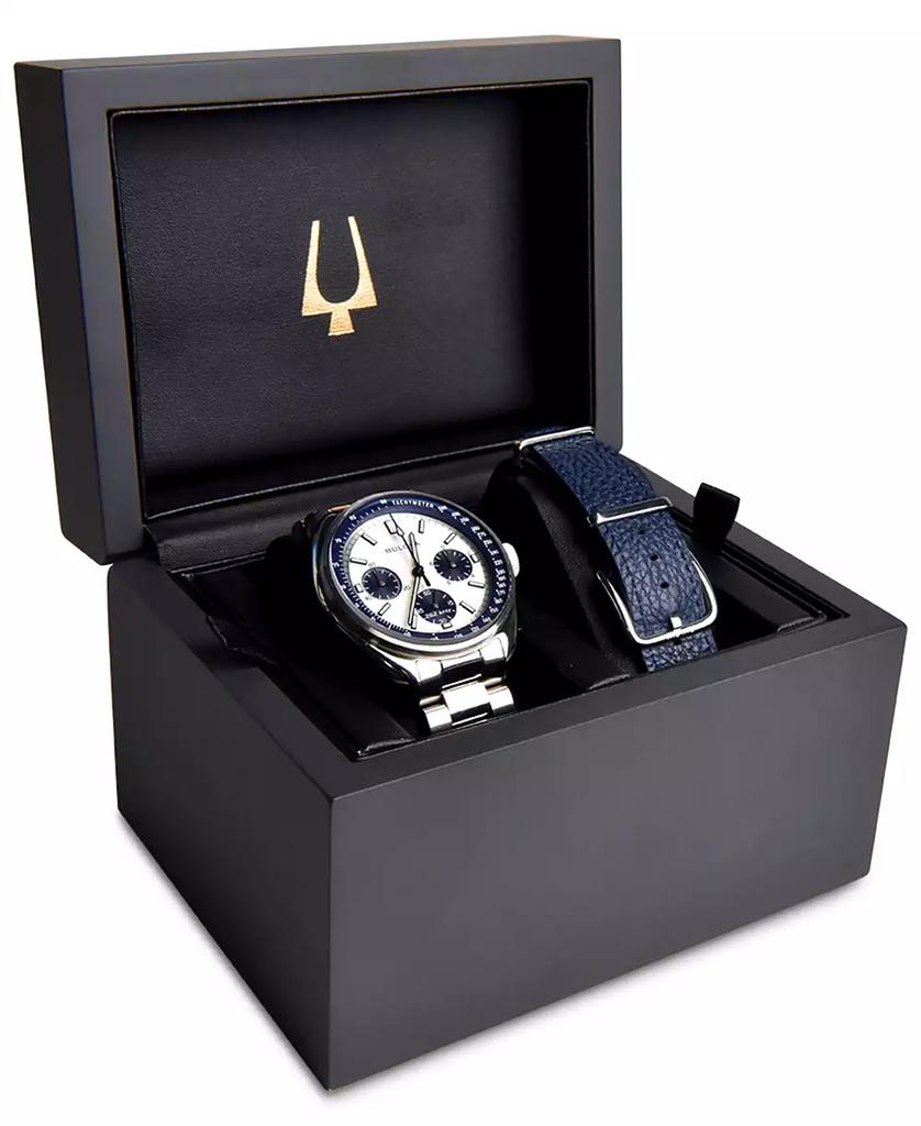 Bulova Men's Chronograph Archive Lunar Pilot Stainless Steel Bracelet Watch Box Set 44mm