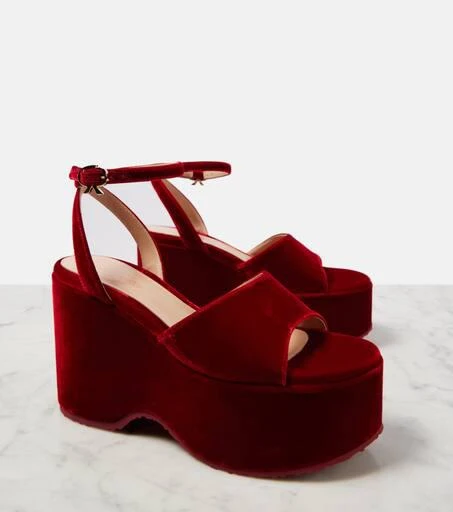 Gianvito Rossi Velvet wedge sandals 5
