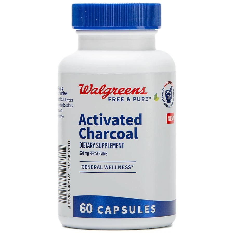Walgreens Free & Pure Activated Charcoal Supplement 520 mg Capsules for General Wellness (30 days) 3