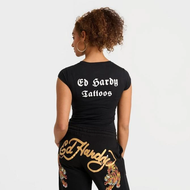 Ed Hardy Women's Ed Hardy Black Rose Rhinestone Capped-Sleeve Baby T-Shirt 4
