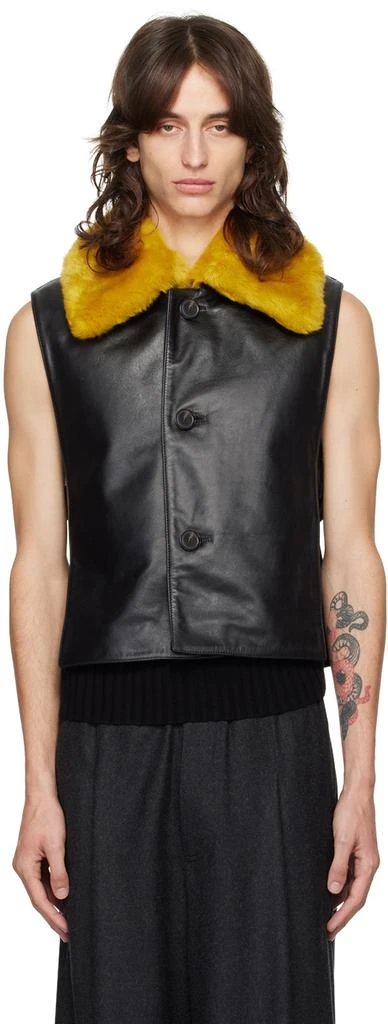 Dries Van Noten Navy & Black Paneled Leather Vest 1