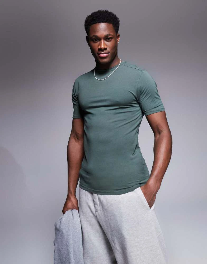 River Island River Island muscle fit t-shirt in dark khaki 1