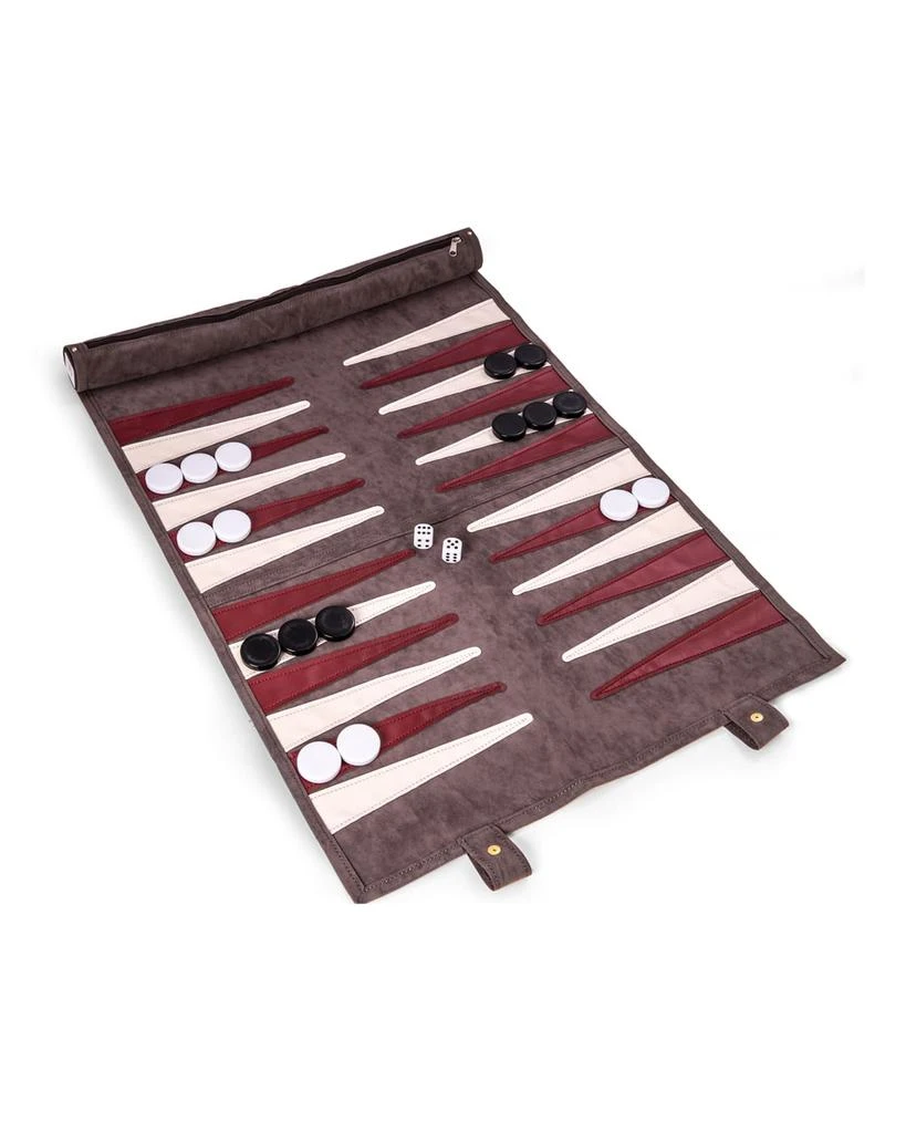 Bey-Berk Men's Suede Roll-Up Backgammon Travel Set 3