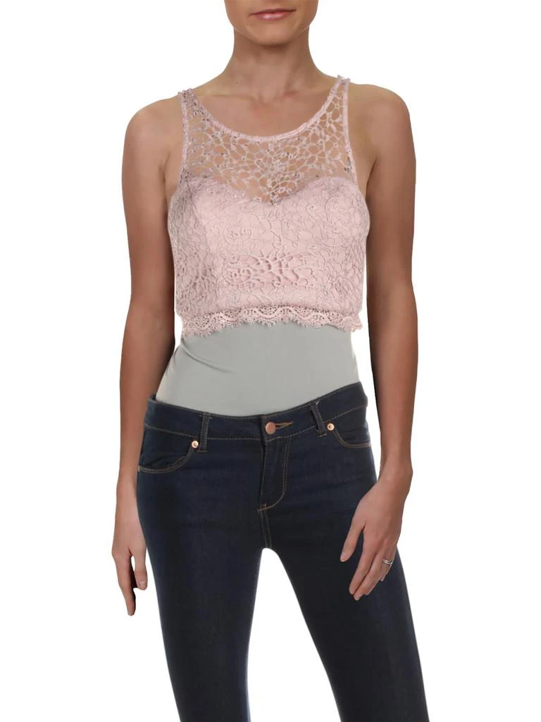 Sequin Hearts Juniors Womens Lace Metallic Crop Top 1