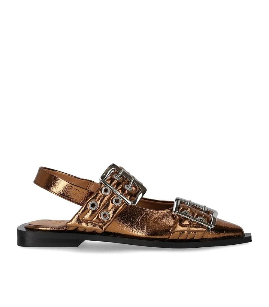 Ganni Ganni Bronze Slingback Ballet Flat Shoe With Buckles 1