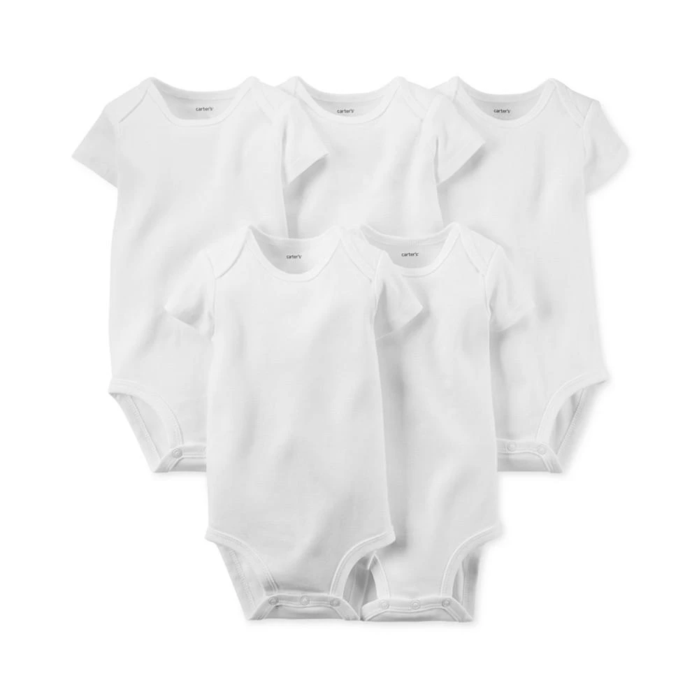 Carter's Baby Boys or Baby Girls Solid Short Sleeved Bodysuits, Pack of 5 1