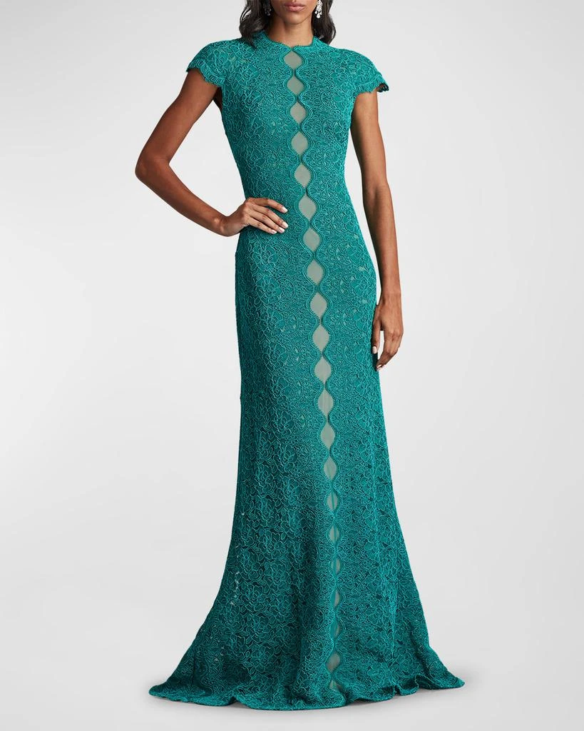 Tadashi Shoji Cap-Sleeve A-Line Floral Lace Gown 5