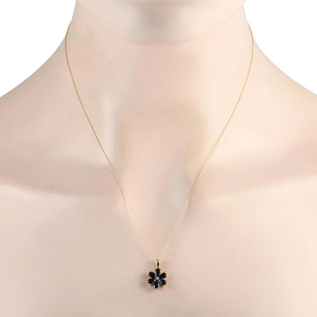 Non Branded 14K Yellow Gold 0.01ct Diamond and Sapphire Flower Necklace PD4-15845YSA 2
