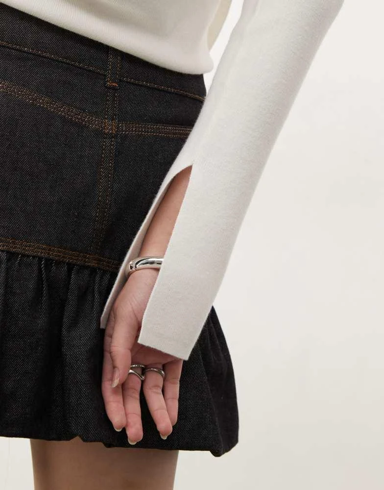 COLLUSION COLLUSION ribbed slash neck fine gauge jumper in ecru 2