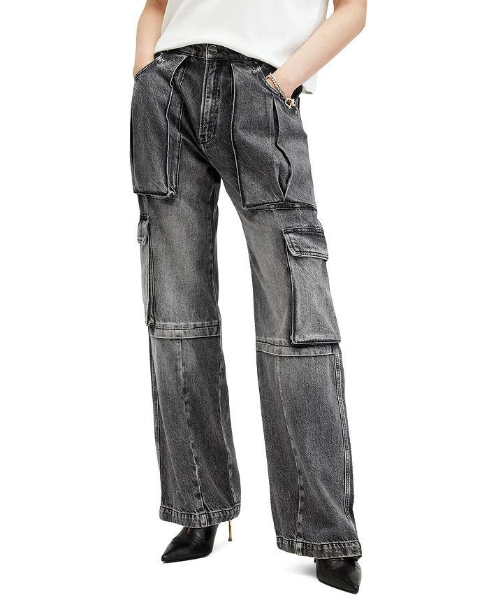 ALL SAINTS Echo High Rise Cargo Jeans in Washed Black 1