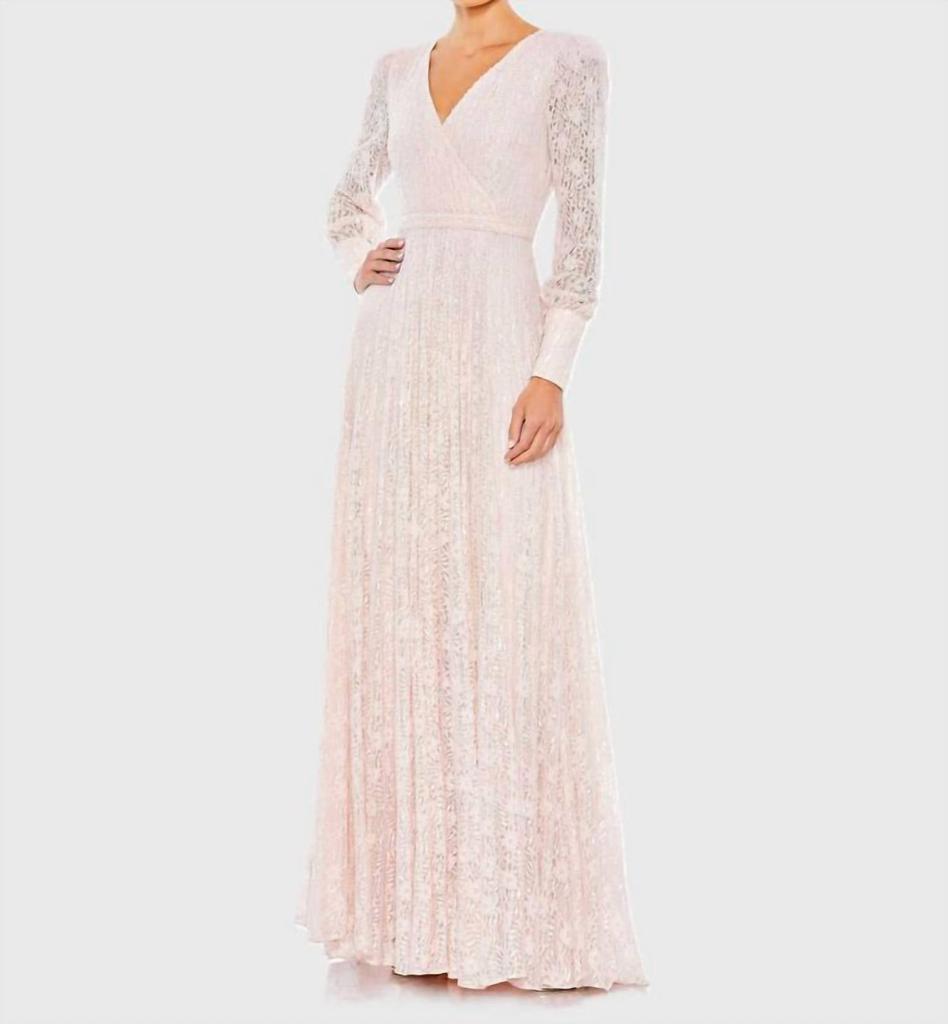 Mac Duggal Mac Duggal - Beadedlace Long Sleeve Wrap Over Gown