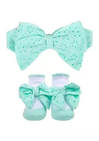 Baby Essentials Baby Girls Green Floral Bow and Socks Set
