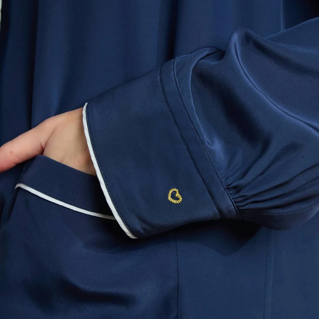 The Sleep Code Women
s Washable Silk Long Pj Set In Navy 4