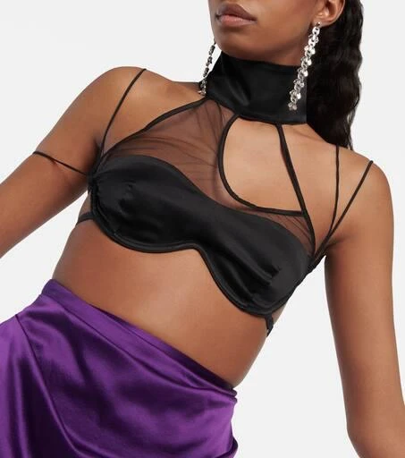 Didu Mesh-paneled satin bralette 4