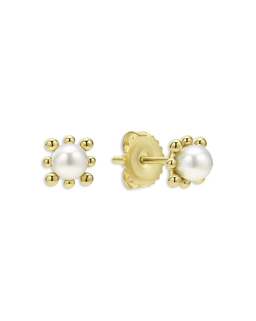 LAGOS 18K Yellow Gold Luna Cultured Pearl Fleur Stud Earrings 3