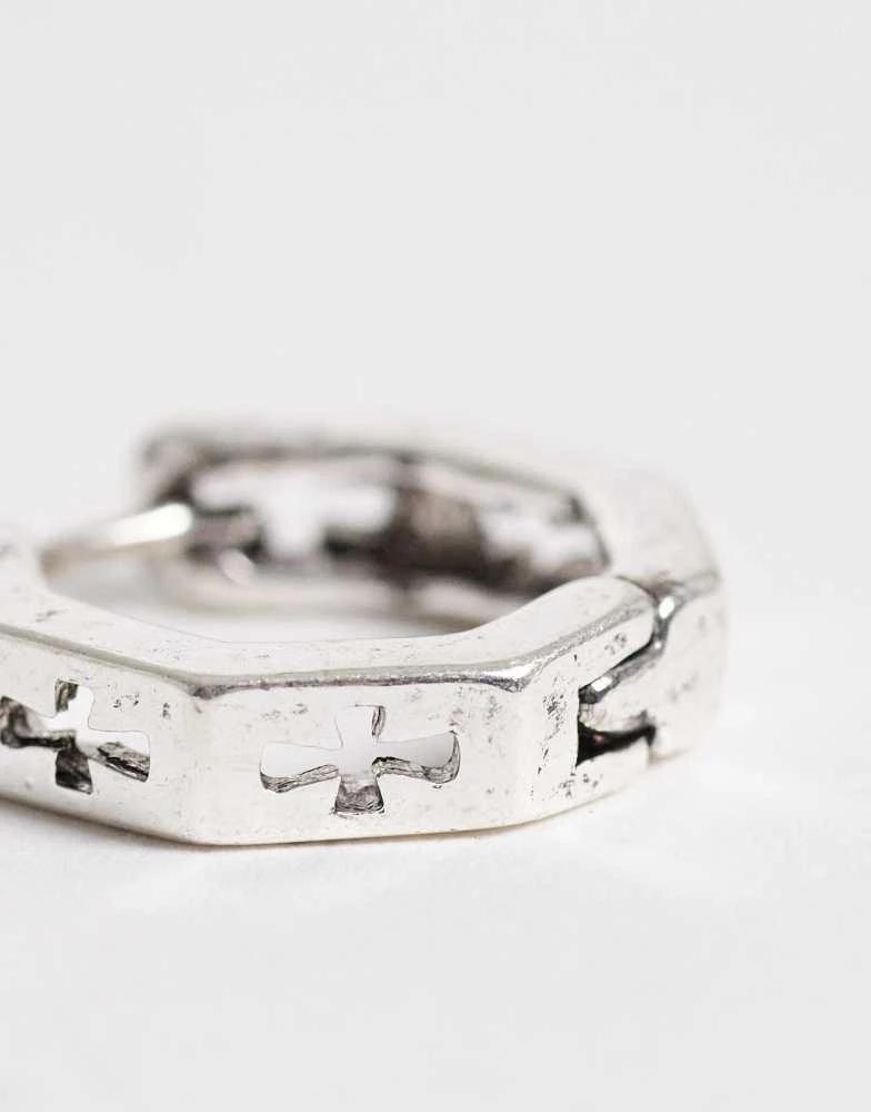 ASOS ASOS DESIGN hexagon hoop earrings with cut out cross details in silver 4
