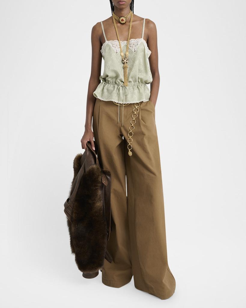 Chloé Lace-Trim Floral Silk Jacquard Camisole Top