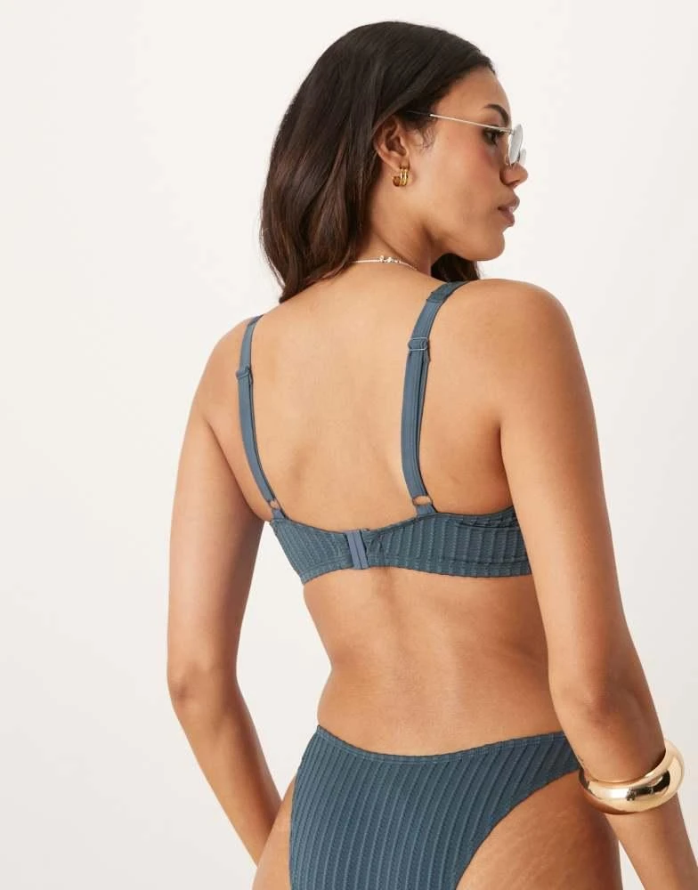 ASOS ASOS DESIGN Fuller Bust Riddy rib underwired bikini top in slate blue 3