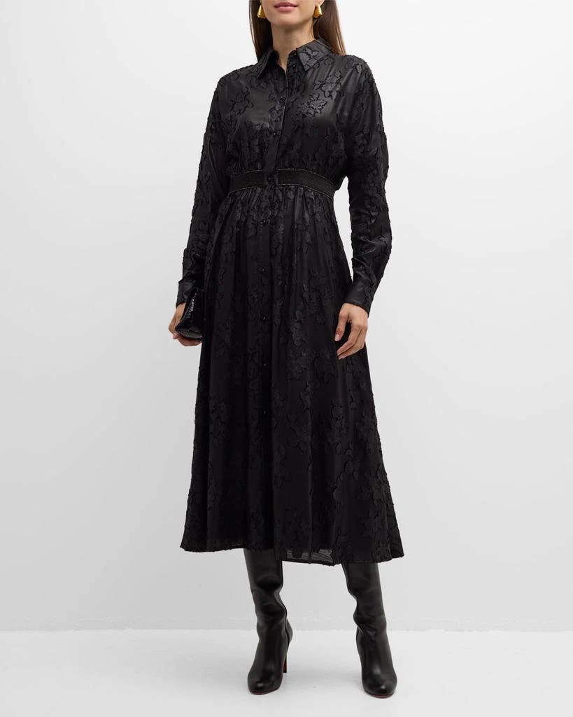 St. John Italian Floral Chinzed Fil Coupe Long-Sleeve Midi Shirtdress 2