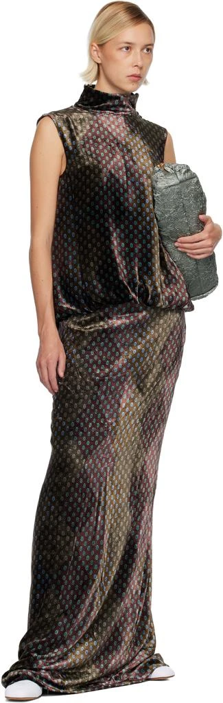 Dries Van Noten Khaki 
Purple Printed Evening Maxi Dress 4