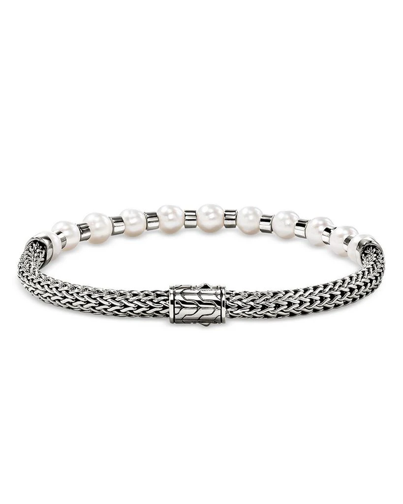 John Hardy Sterling Silver JH Essentials Cultured Freshwater Pearl Chain Bracelet 7