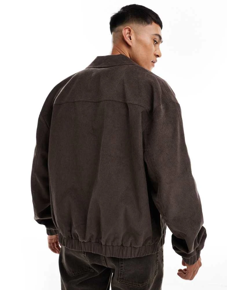 ASOS ASOS DESIGN oversized cord Harrington jacket in brown 3