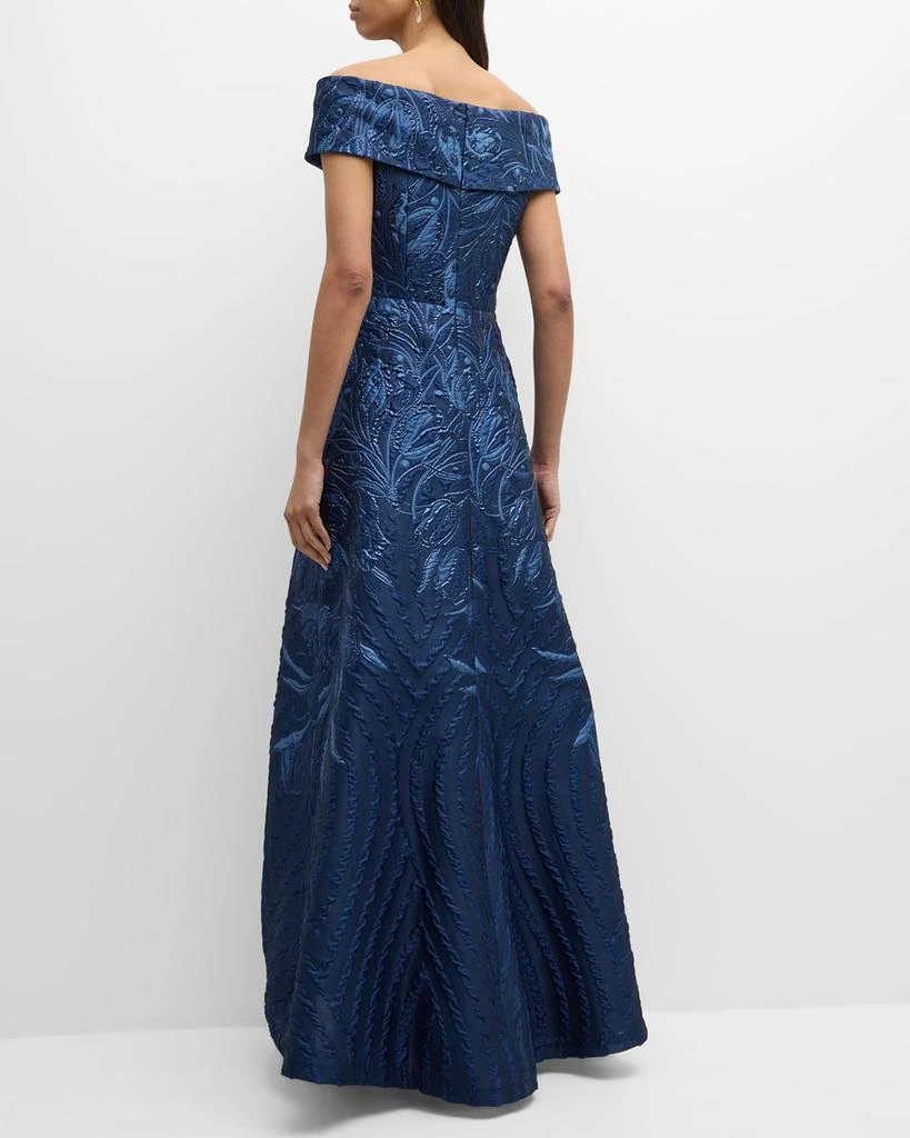 Teri Jon Off-Shoulder Metallic Jacquard Gown 4